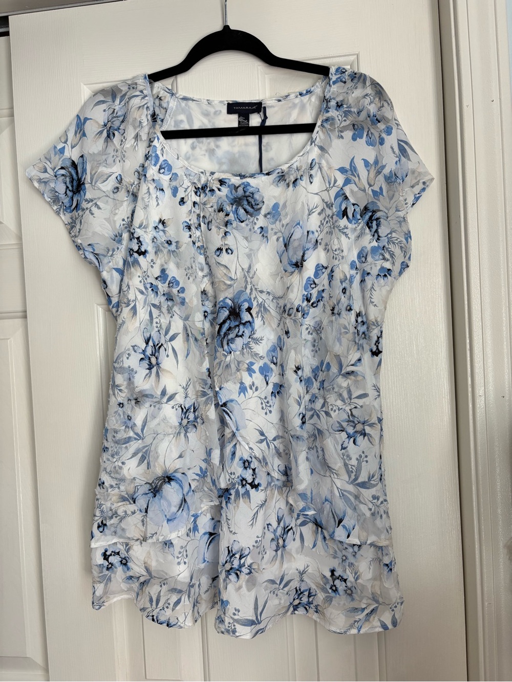 Blue Floral Scoop Neck Blouse by Dana Buchman